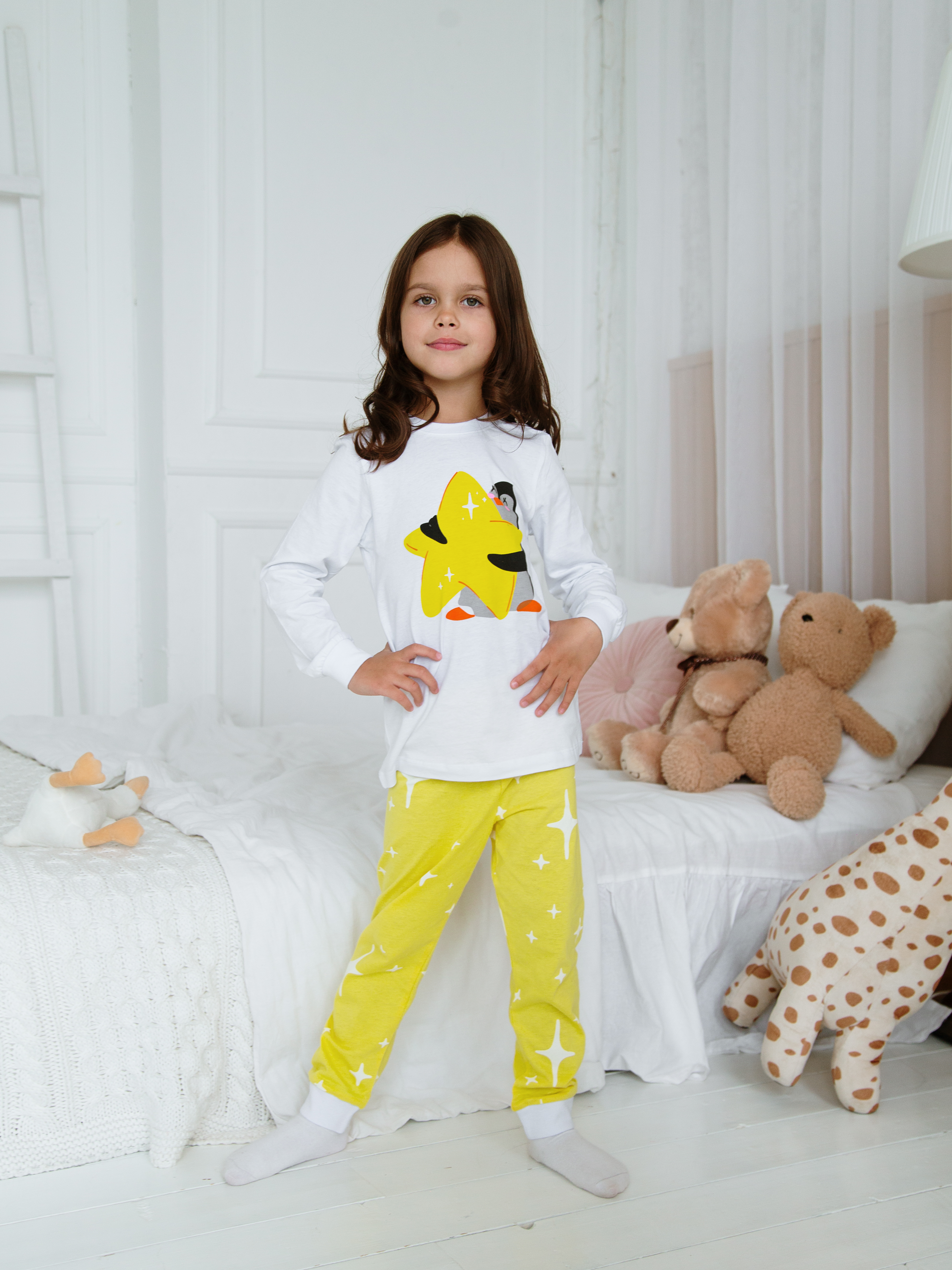 

Пижама детская Ohana kids Pingvinyellow, белый, желтый, 110, Pingvinyellow