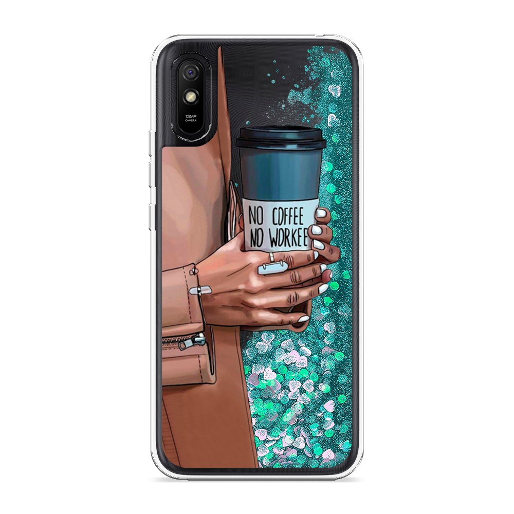 

Жидкий чехол с блестками "No coffee" на Xiaomi Redmi 9A