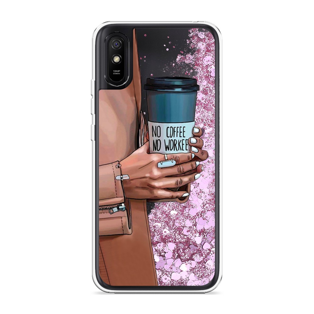 

Жидкий чехол с блестками "No coffee" на Xiaomi Redmi 9A, 38994-1