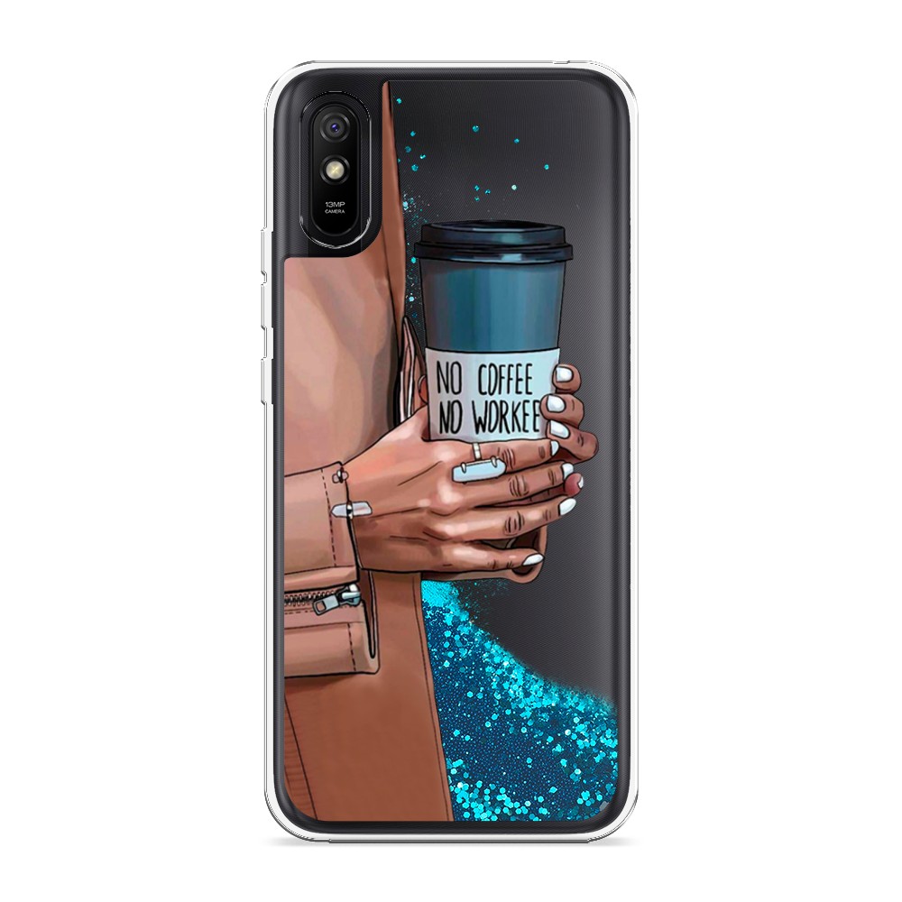 

Жидкий чехол с блестками "No coffee" на Xiaomi Redmi 9A, 38993-1