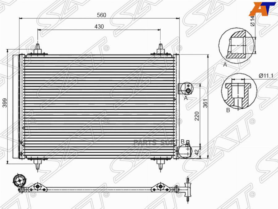 

SAT Радиатор кондиционера CITROEN C5 04-08/С5 08- PEUGEOT 407 04-