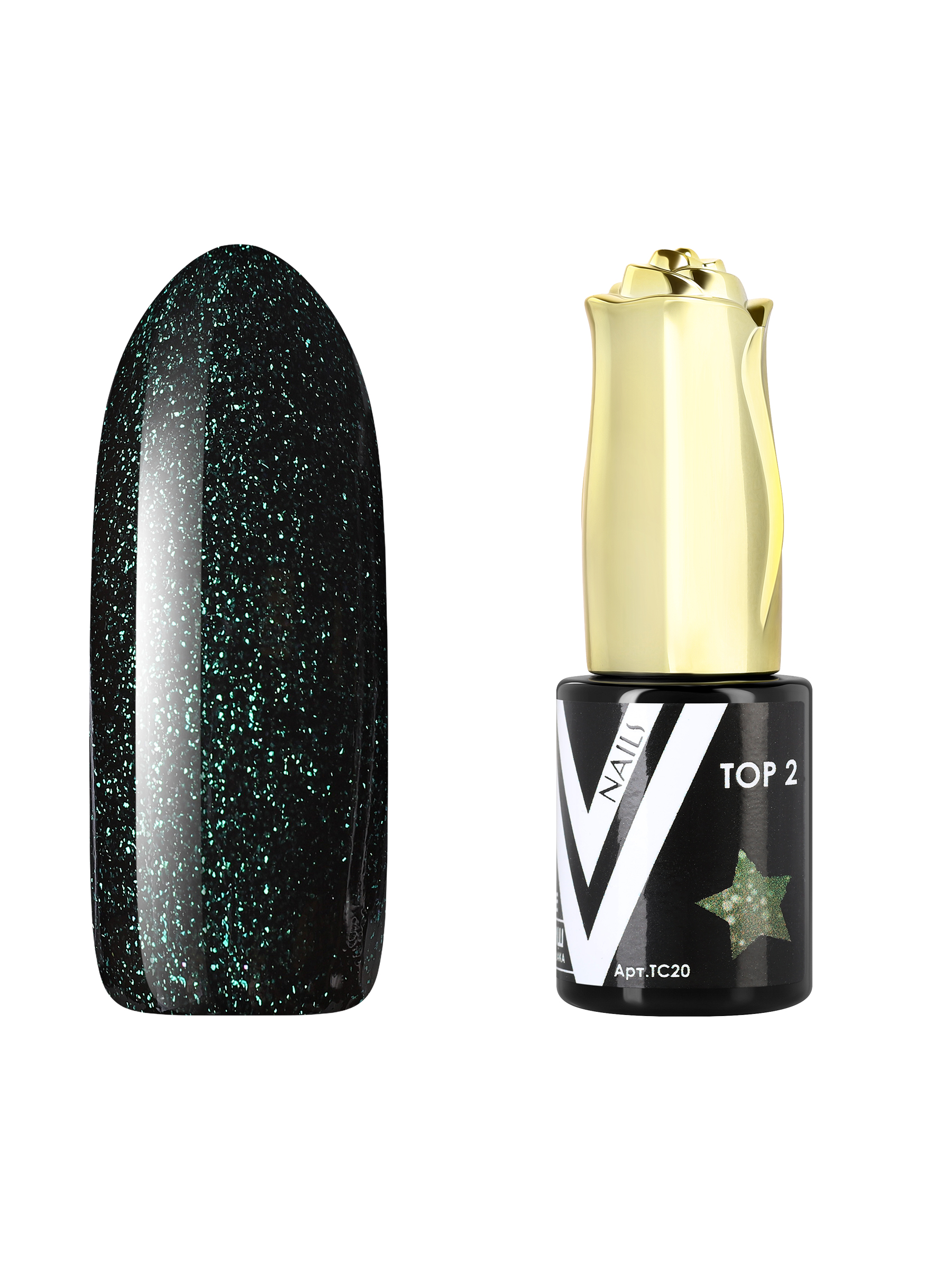 Топ Vogue Nails Shine №2 серебряный с блестками без липкого слоя 10 мл