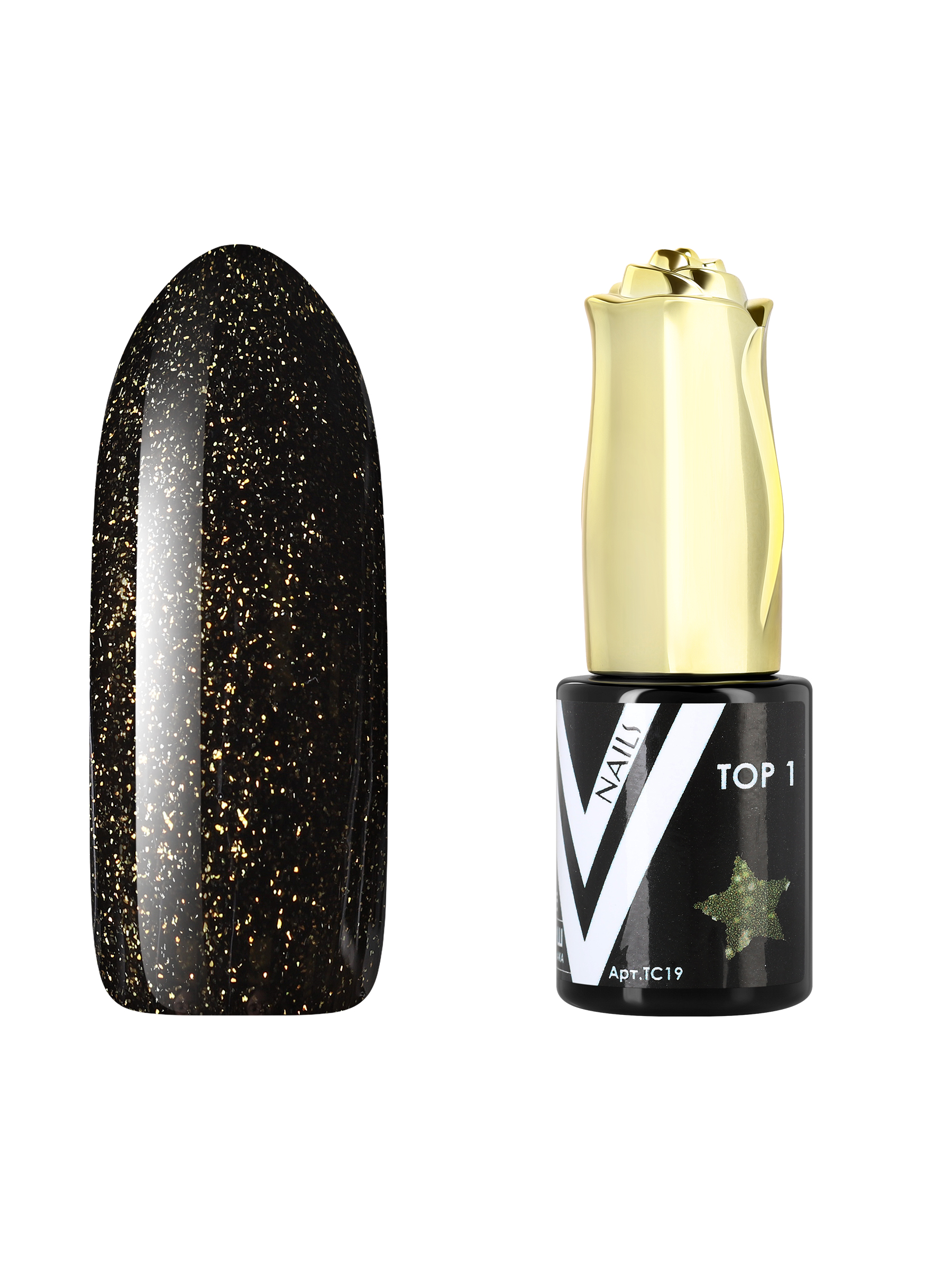 Топ Vogue Nails Shine №1 золотой с блестками без липкого слоя 10 мл