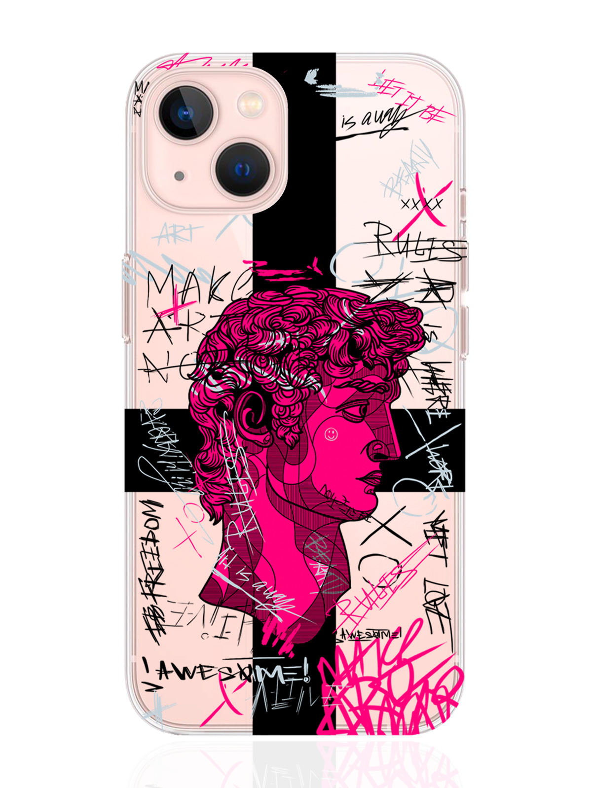 

Чехол MustHaveCase для iPhone 13 Голова Давида граффити прозрачный, iPhone 13 Голова Давида граффити