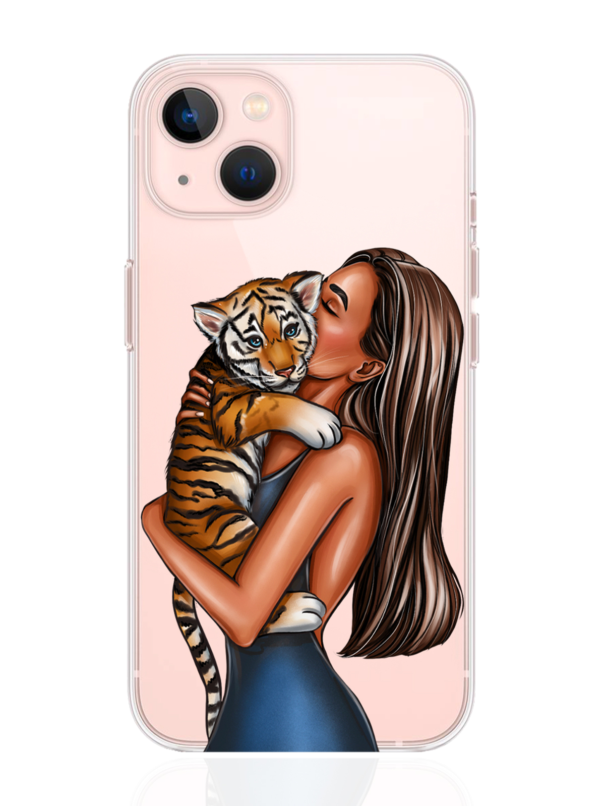 

Чехол MustHaveCase для iPhone 13 Девушка с тигренком прозрачный, iPhone 13 Девушка с тигренком