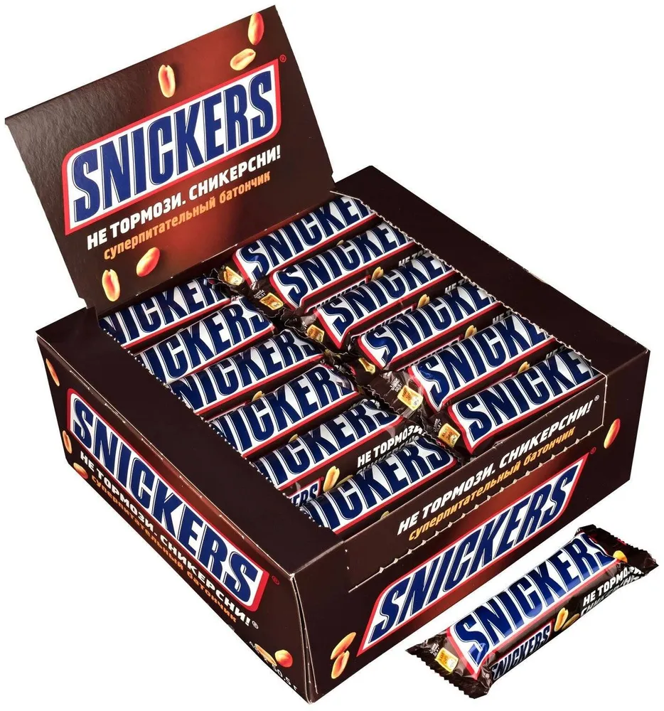 Snickers шоколадный батончик с жареным арахисом 50.5 г 48 шт / Шоколад Сникерс 48шт