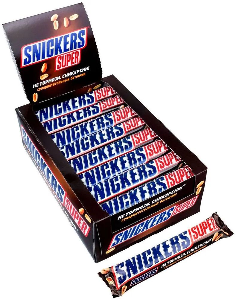 

Snickers Super шоколадный батончик с жареным арахисом 80 г 32 шт, 32 штуки по 80 грамм