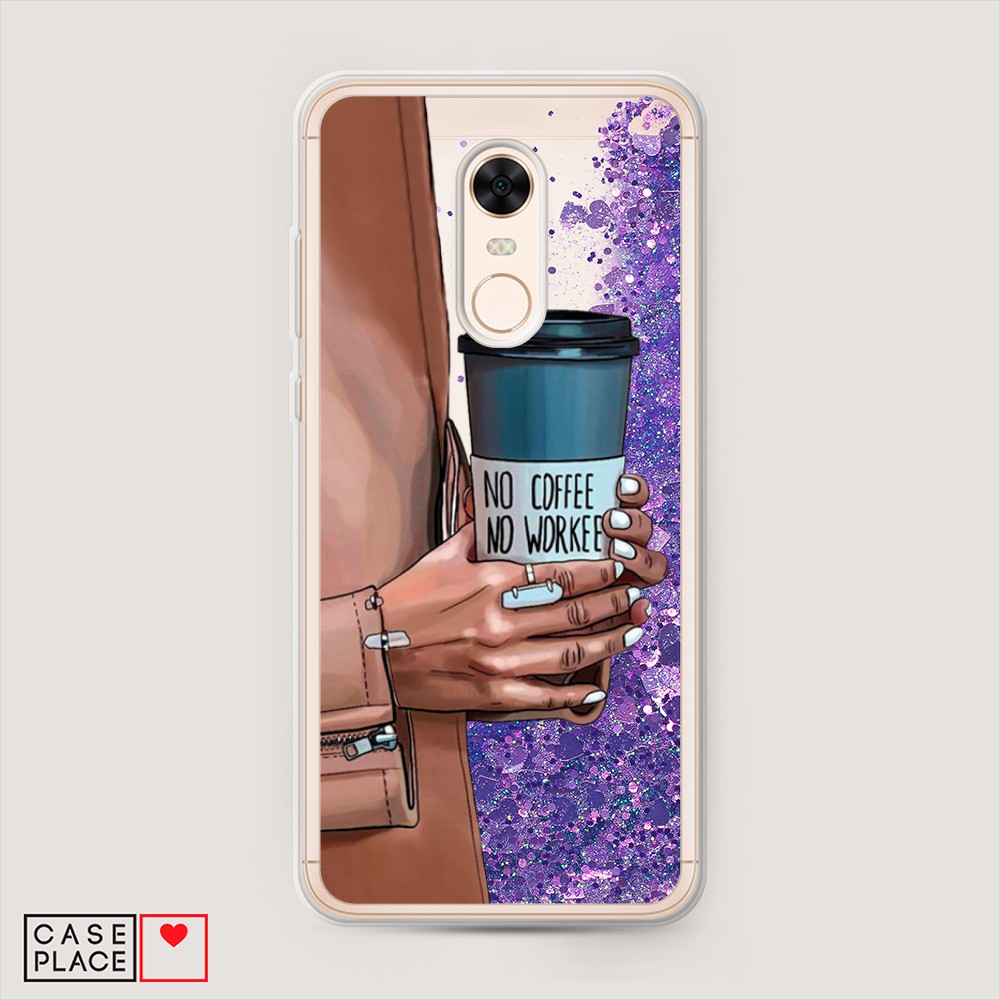 фото Жидкий чехол с блестками "no coffee" на xiaomi redmi 5 plus awog