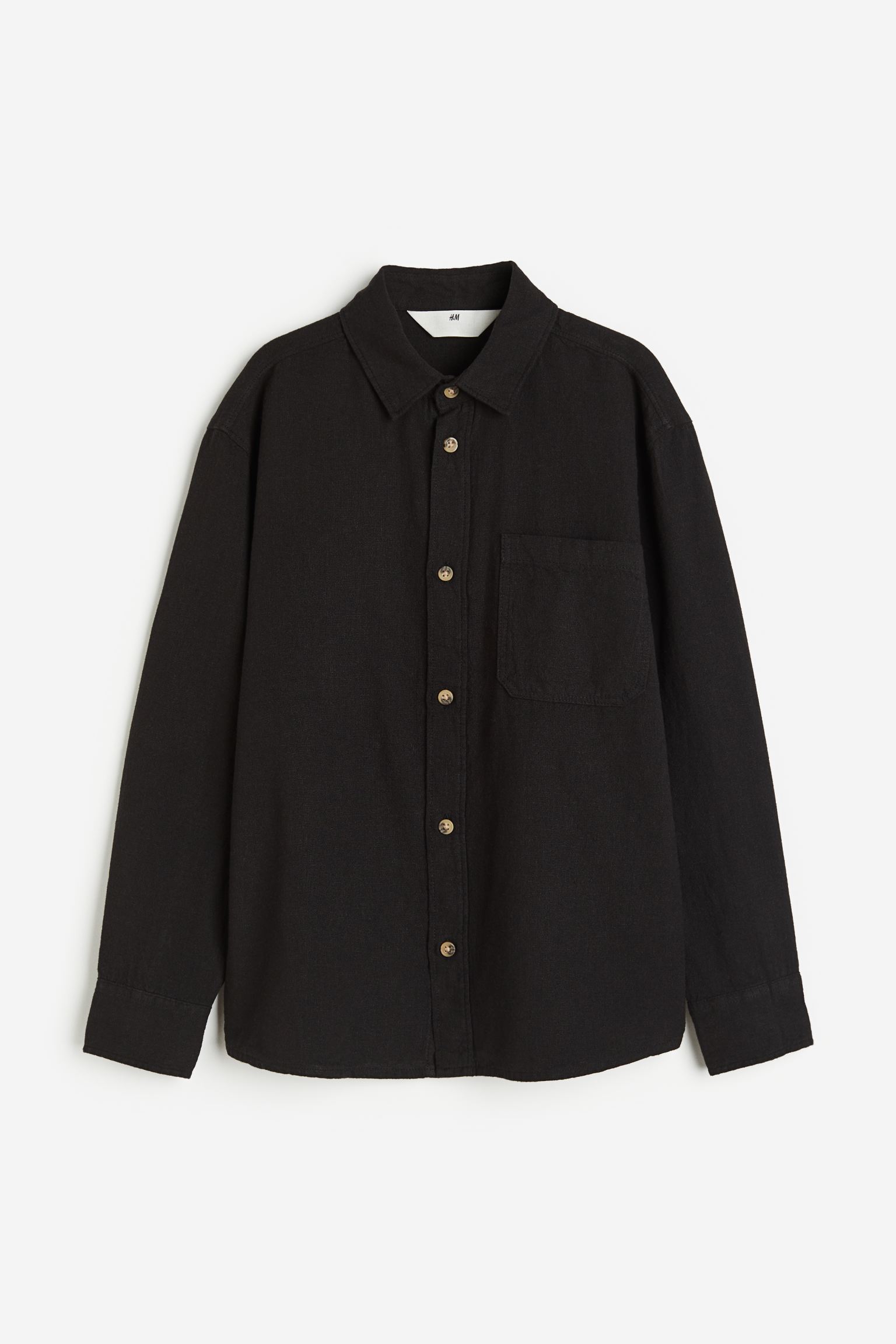 Рубашка из смеси льна H&M для мальчиков 170 Черный (доставка из-за рубежа)