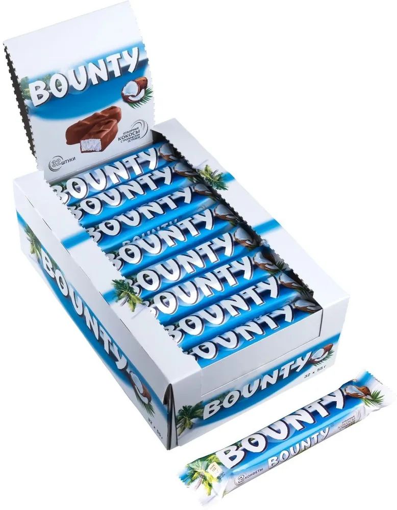 Шоколадный батончик Bounty, 32 шт. по 55 г