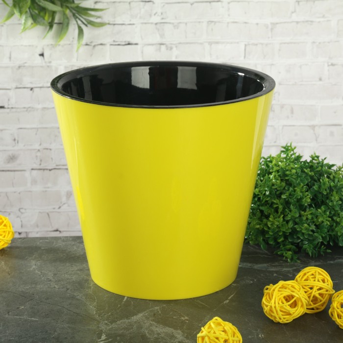 фото Кашпо для цветов со вставкой «фиджи», 1,6 л, цвет жёлтый ingreen