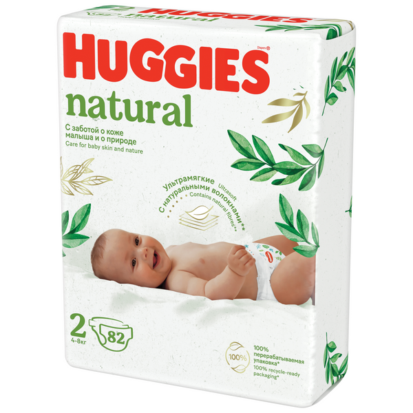 

Подгузники Huggies Natural для новорожденных 4-8 кг, 2 размер, 82 шт, 4-8кг 82 шт
