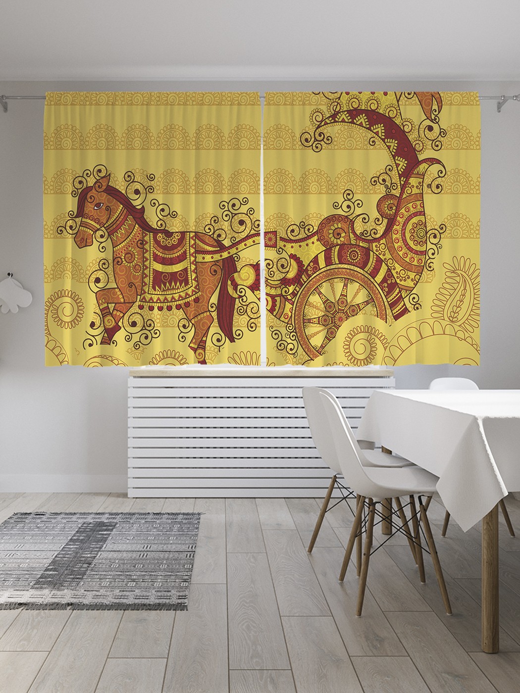 фото Классические шторы joyarty "лошадь с каретой", серия oxford delux, 2 полотна 145x180 см