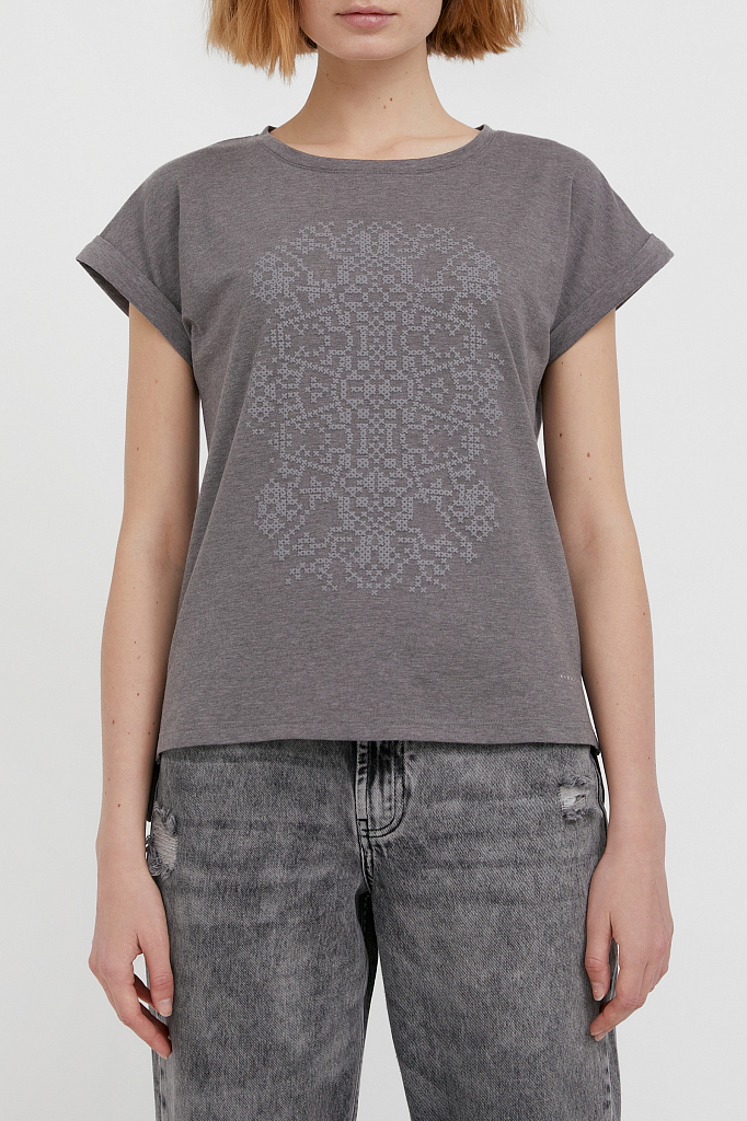 

Футболка женская Finn Flare S21-11034M серая L, S21-11034M