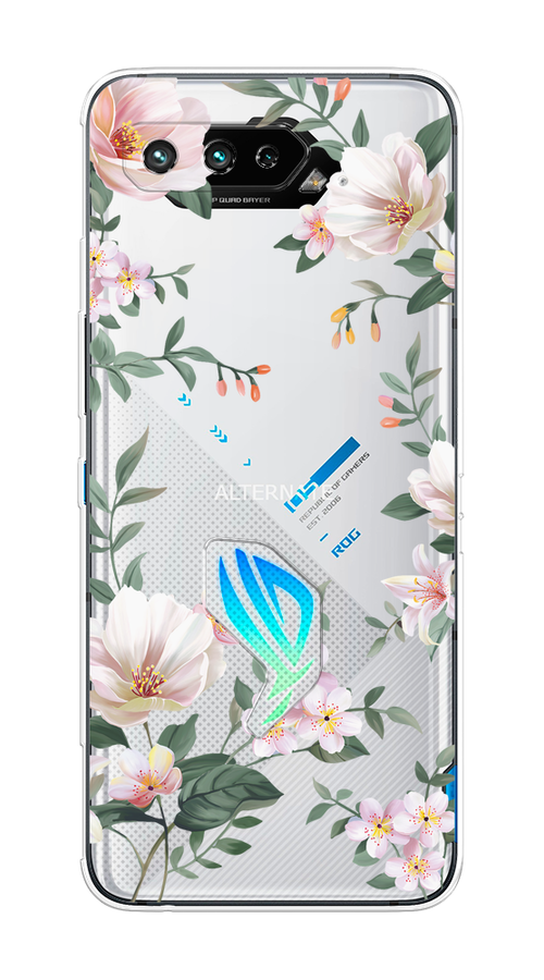 

Чехол на Asus ROG Phone 5/5s "Beautiful white flowers", Бежевый;зеленый, 44250-1