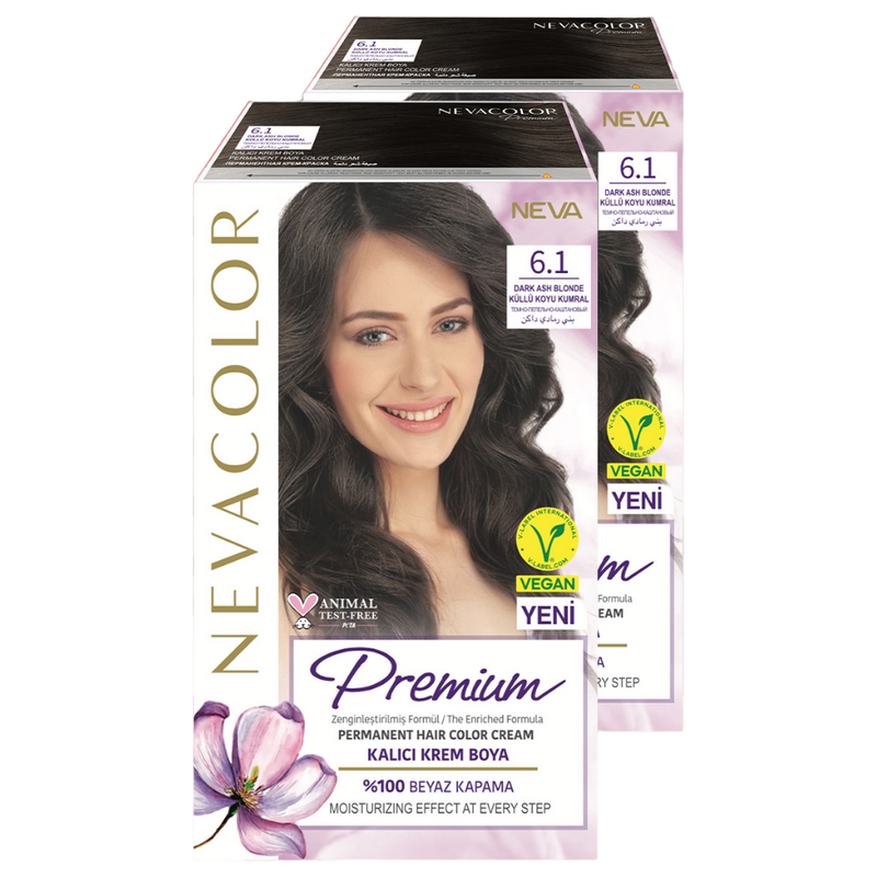 Стойкая крем-краска для волос Neva Premium 6.1 Темно-пепельно-каштановый 2шт