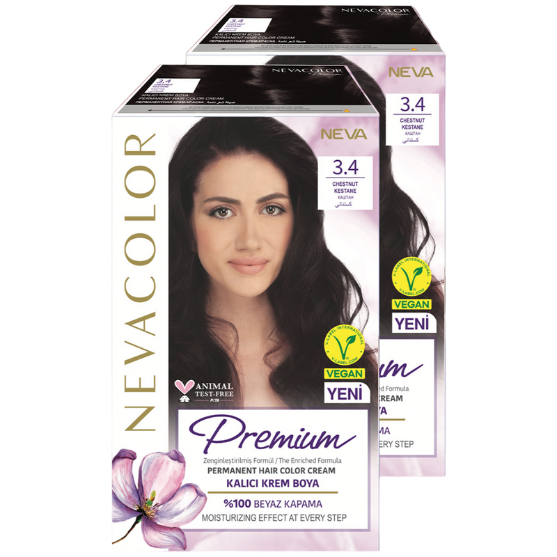 Стойкая крем-краска для волос Neva Premium 3.4 Каштан 2шт