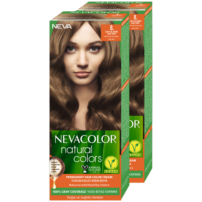 Стойкая крем-краска для волос Neva Natural Colors 8. Светлый блондин 2 шт