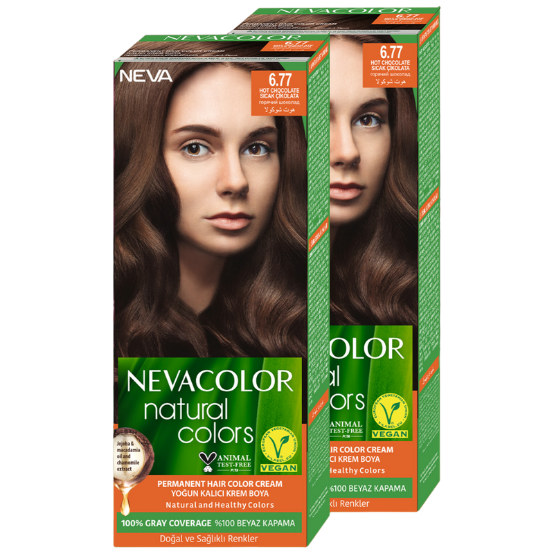 Стойкая крем-краска для волос Neva Natural Colors 6.77 Горячий шоколад 2 шт набор для упаковки шоколад