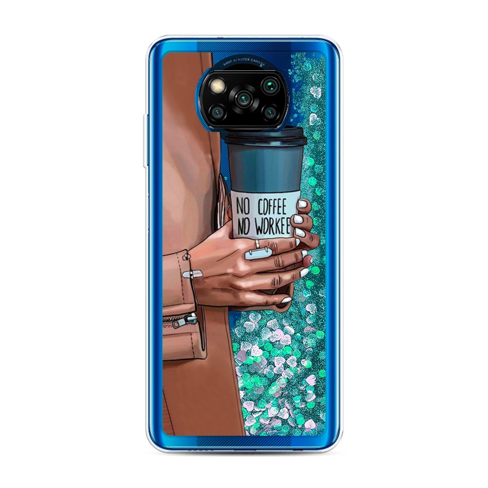 

Жидкий чехол с блестками "No coffee" на Xiaomi Poco X3 NFC, 39295-1