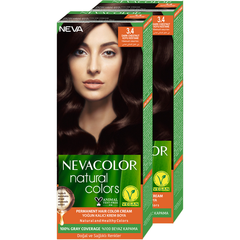 Стойкая крем-краска для волос Neva Natural Colors 3.4 Тёмный каштан 2 шт стойкая крем краска для волос neva natural colors 7 3 карамельный русый 2 шт