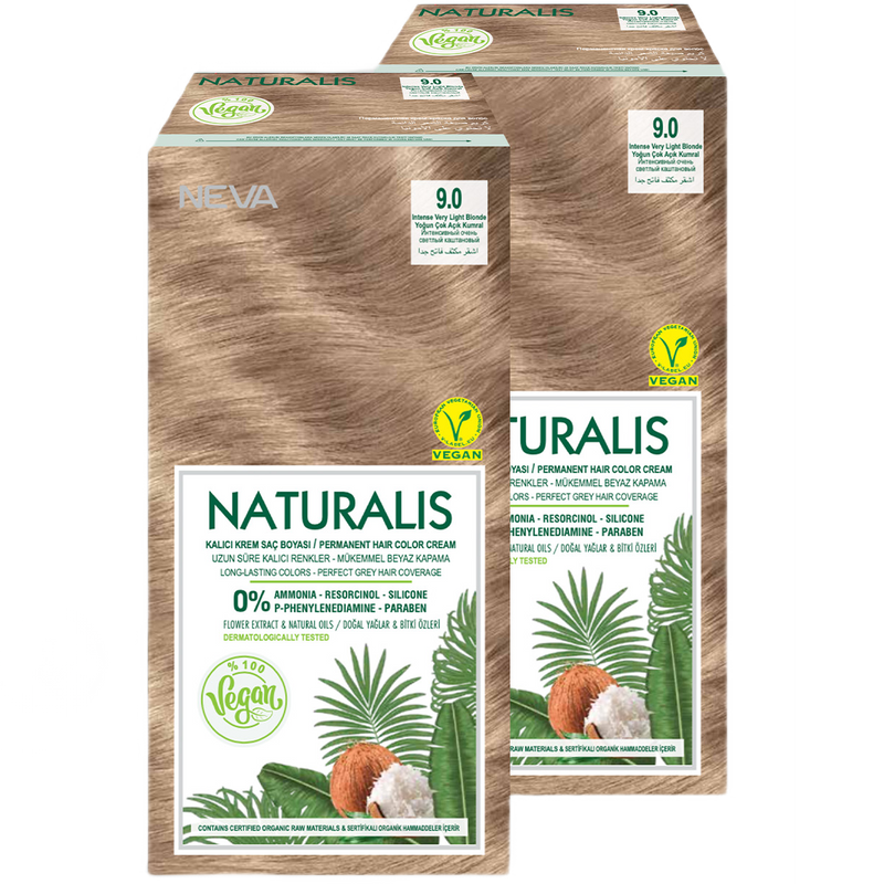 Стойкая крем-краска для волос Neva Naturalis Vegan 9.0 Интенсив очень светлый каштан 2шт