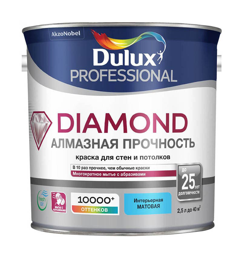 фото Краска для стен и потолков водно-дисперсионная dulux diamond matt матовая база bw 2,5 л