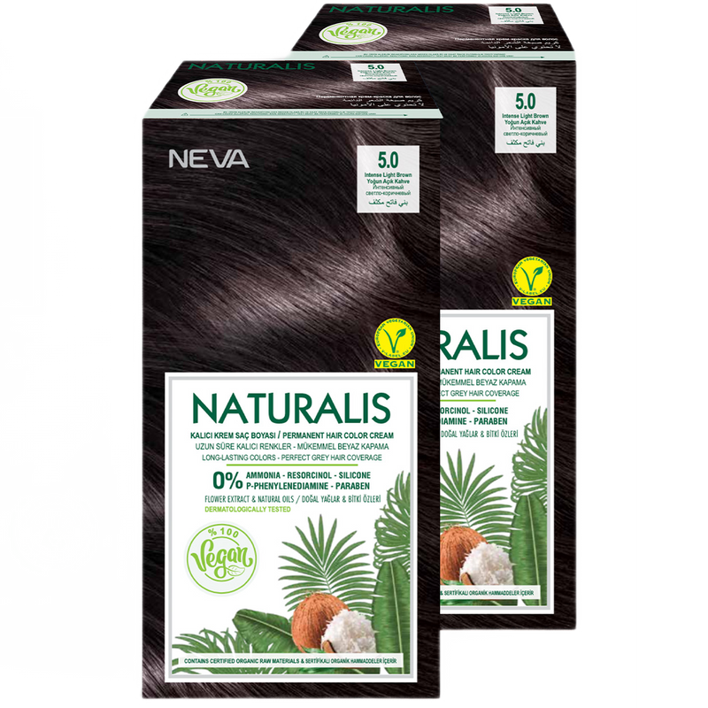Стойкая крем-краска для волос Neva Naturalis Vegan 5.0 Интенсивный светло-коричневый 2 шт point краска для волос тон 7 45 сред русый медный интенсивный оксид 6%
