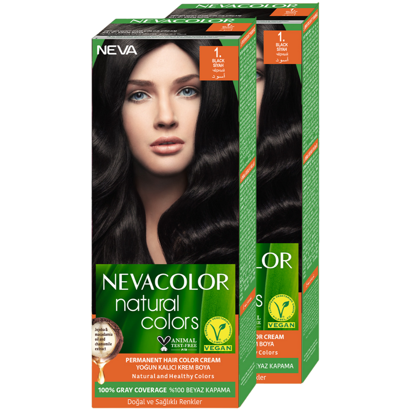 

Стойкая крем-краска для волос Neva Natural Colors 1. Чёрный 2 шт, Черный