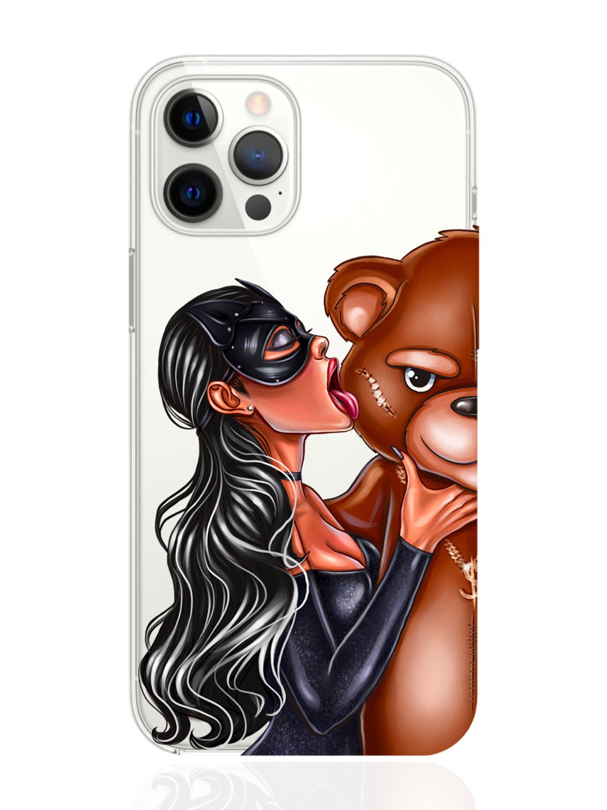 

Чехол MustHaveCase для iPhone 12 Pro Max Кошечка брюнетка и мишка прозрачный, iPhone 12 Pro Max Кошечка брюнетка и мишка