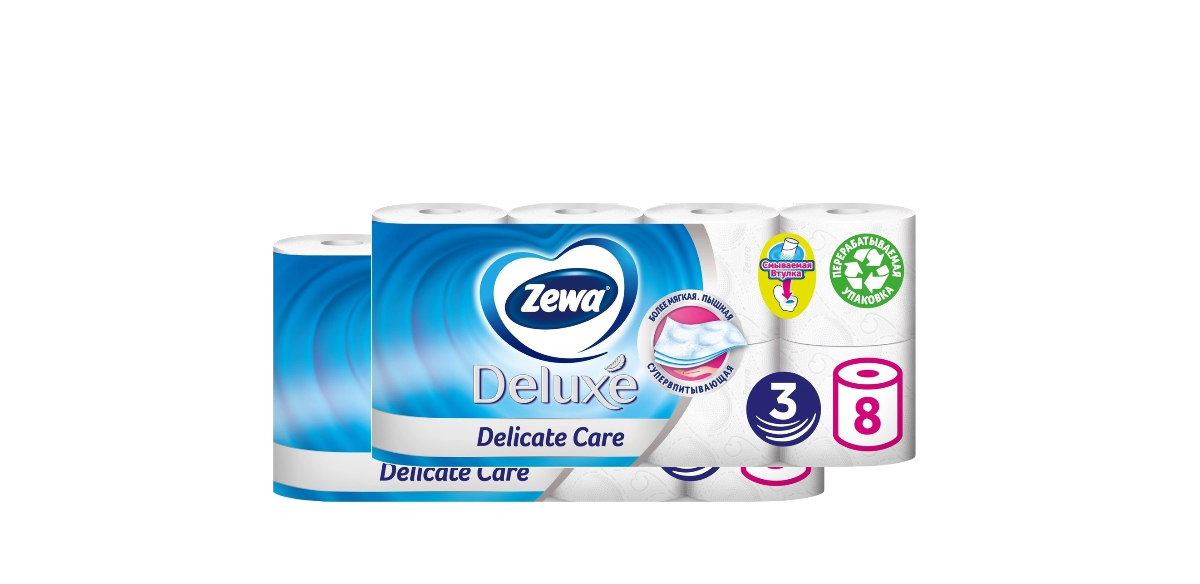 фото Туалетная бумага zewa deluxe белая, 3 слоя, 8 рулонов х 2 упаковки