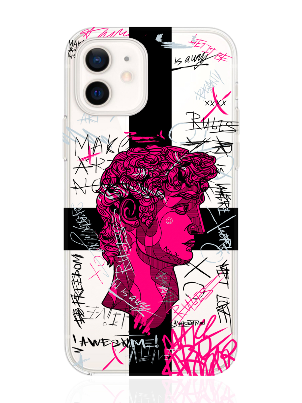 

Чехол MustHaveCase для iPhone 12/12 Pro Голова Давида граффити прозрачный, iPhone 12/12 Pro Голова Давида граффити