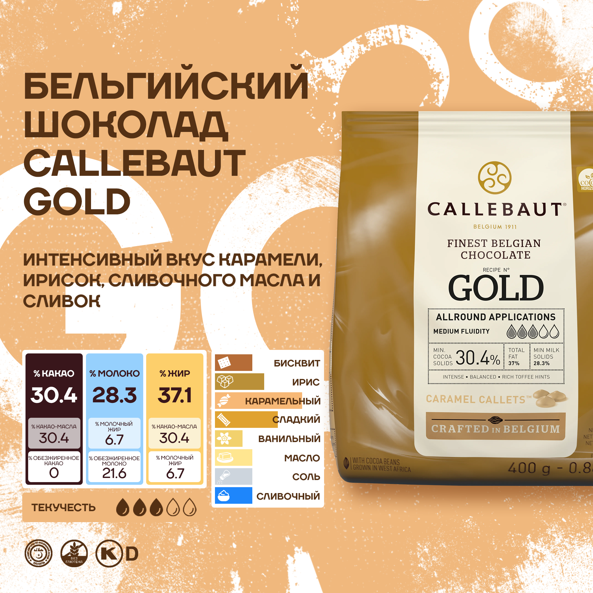 

Бельгийский карамельный шоколад Callebaut Gold 0,4 кг, Callebaut Gold