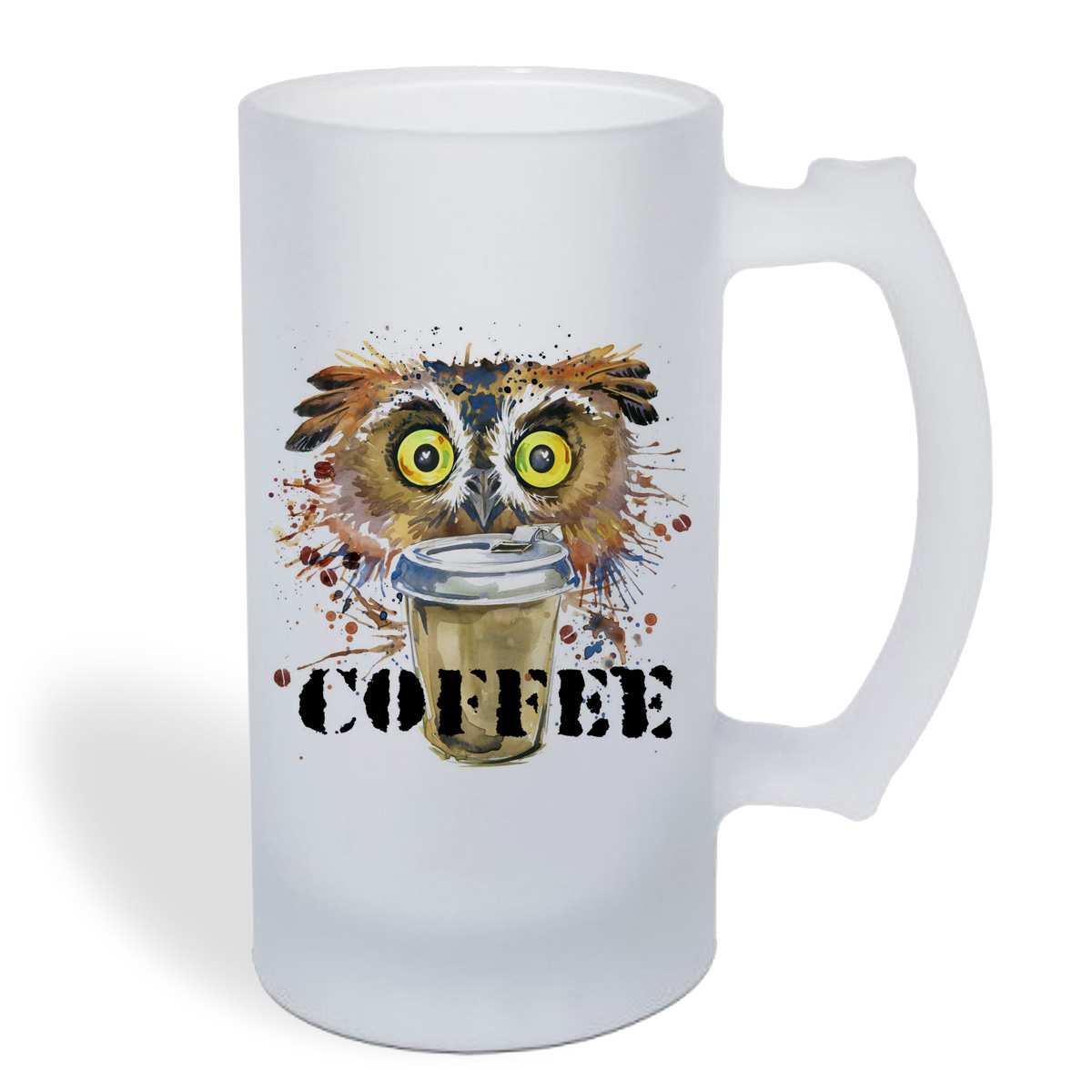 

Кружка пивная CoolPodarok Краски. Сова с кофе. Cofee