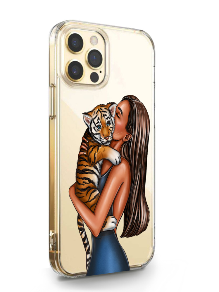 фото Чехол musthavecase для iphone 12/12 pro девушка с тигренком прозрачный