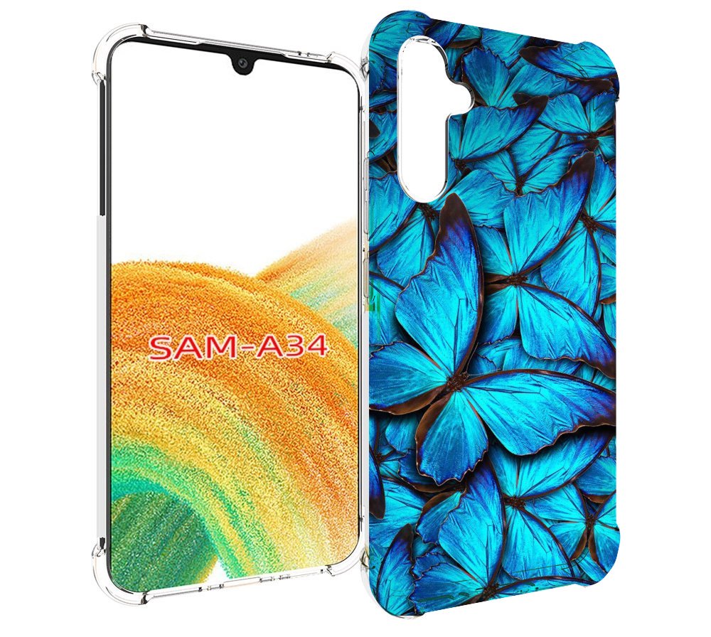 

Чехол MyPads бирюзовые бабочки для Samsung Galaxy A34, Tocco