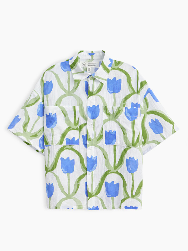 

Рубашка детская Happy Baby 88116, blue flower, 86, Белый, 88116