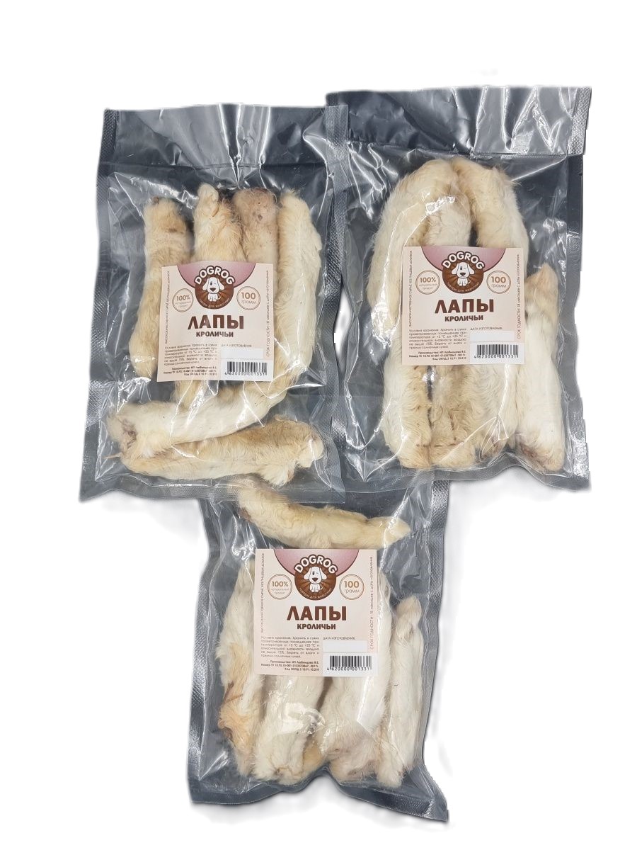 

Лапы кроличьи сушеные DOGROG натуральное лакомство, 300 г, лапы-кроличьи-300гр