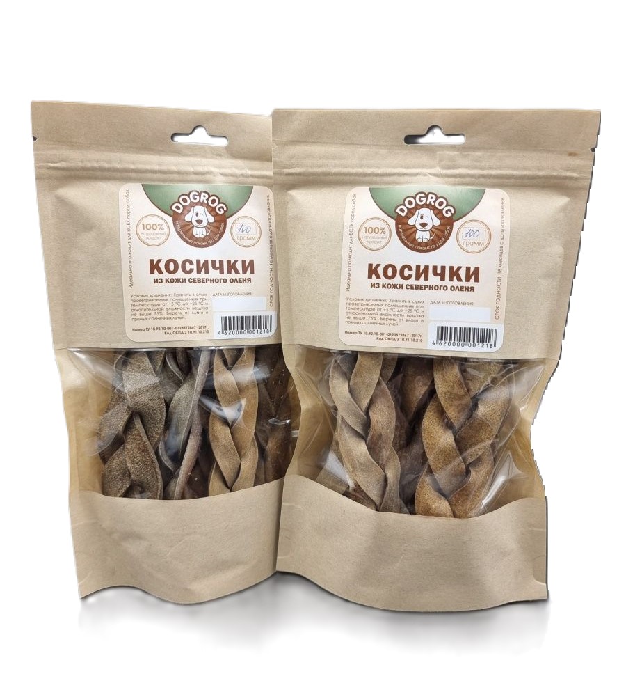 

Косички из кожи оленя сушеные DOGROG натуральное лакомство, 200 г, lk-24(200gr)111