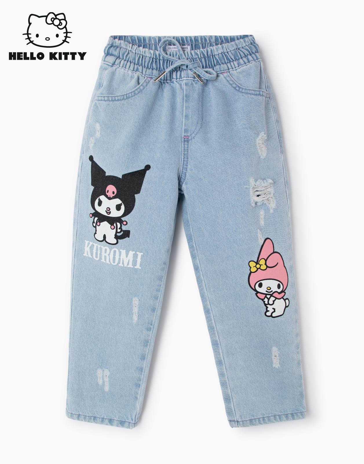

Джинсы easy fit с принтом kuromi и дырками для девочки р.122, Голубой, GJN027996