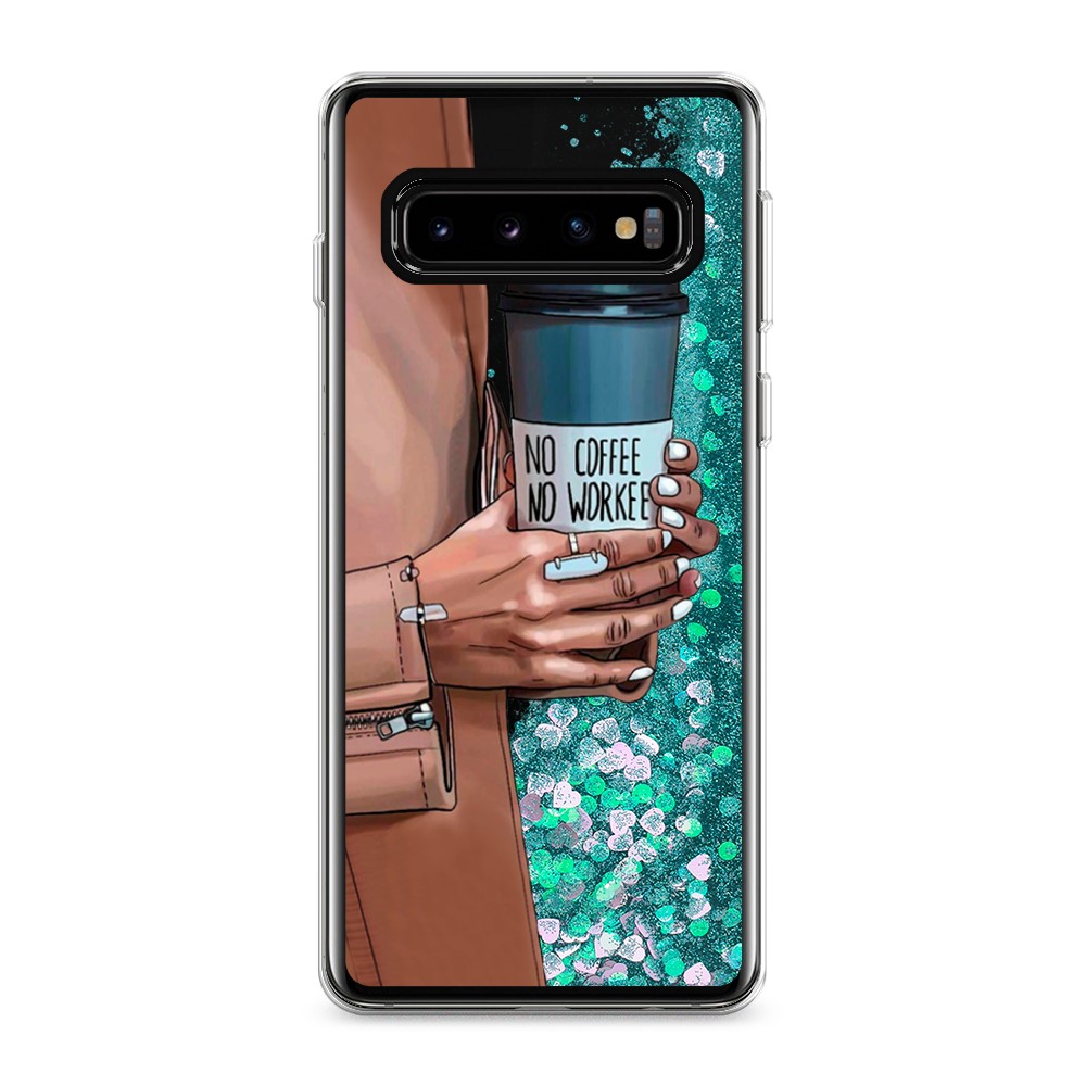 

Жидкий чехол с блестками "No coffee" на Samsung Galaxy S10, 27095-1