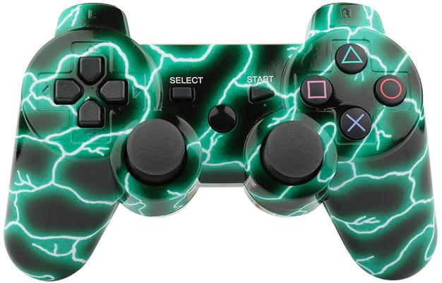 фото Геймпад беспроводной без вибрации wireless controller (зелёные молнии) (ps3) (oem) nobrand