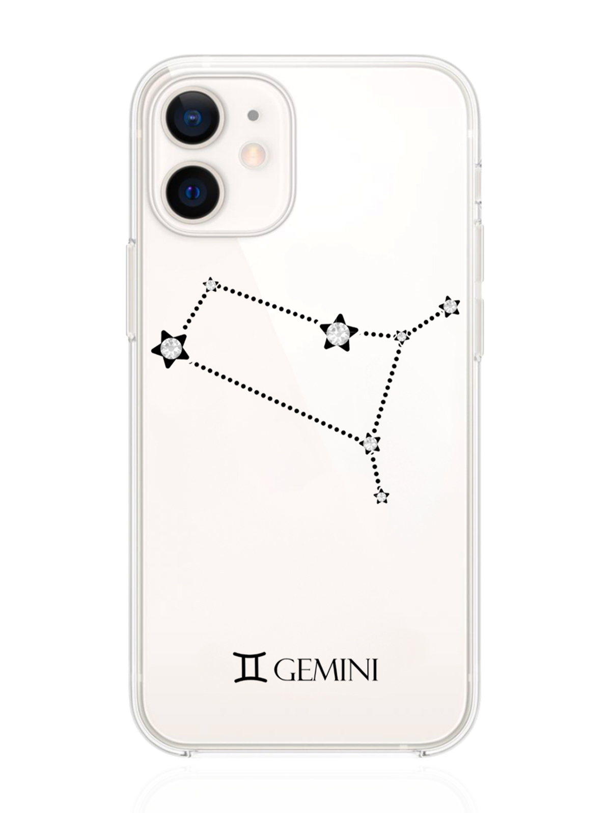 

Чехол с инкрустацией кристаллами Lux для iPhone 12 Mini Близнецы Gemini, Прозрачный, iPhone 12 Mini Знак зодиака Близнецы