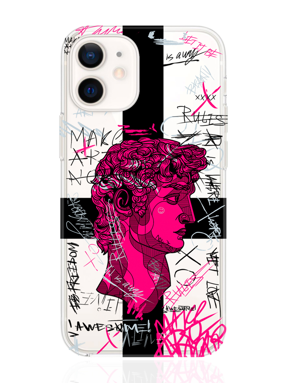 

Чехол MustHaveCase для iPhone 12 Mini Голова Давида граффити прозрачный, iPhone 12 Mini Голова Давида граффити