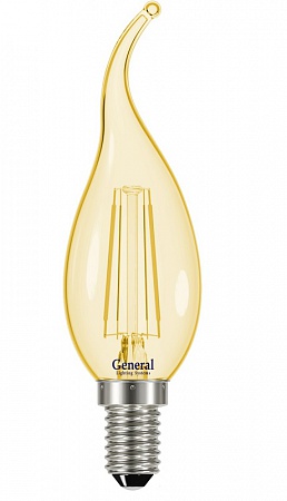 

Лампа LED филамент CW 7W E14 2700 свеча на ветру прозрачная золотая General