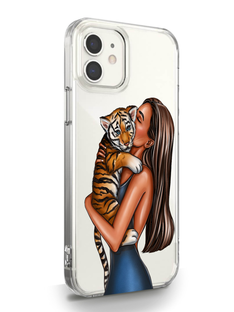 фото Чехол musthavecase для iphone 12 mini девушка с тигренком прозрачный