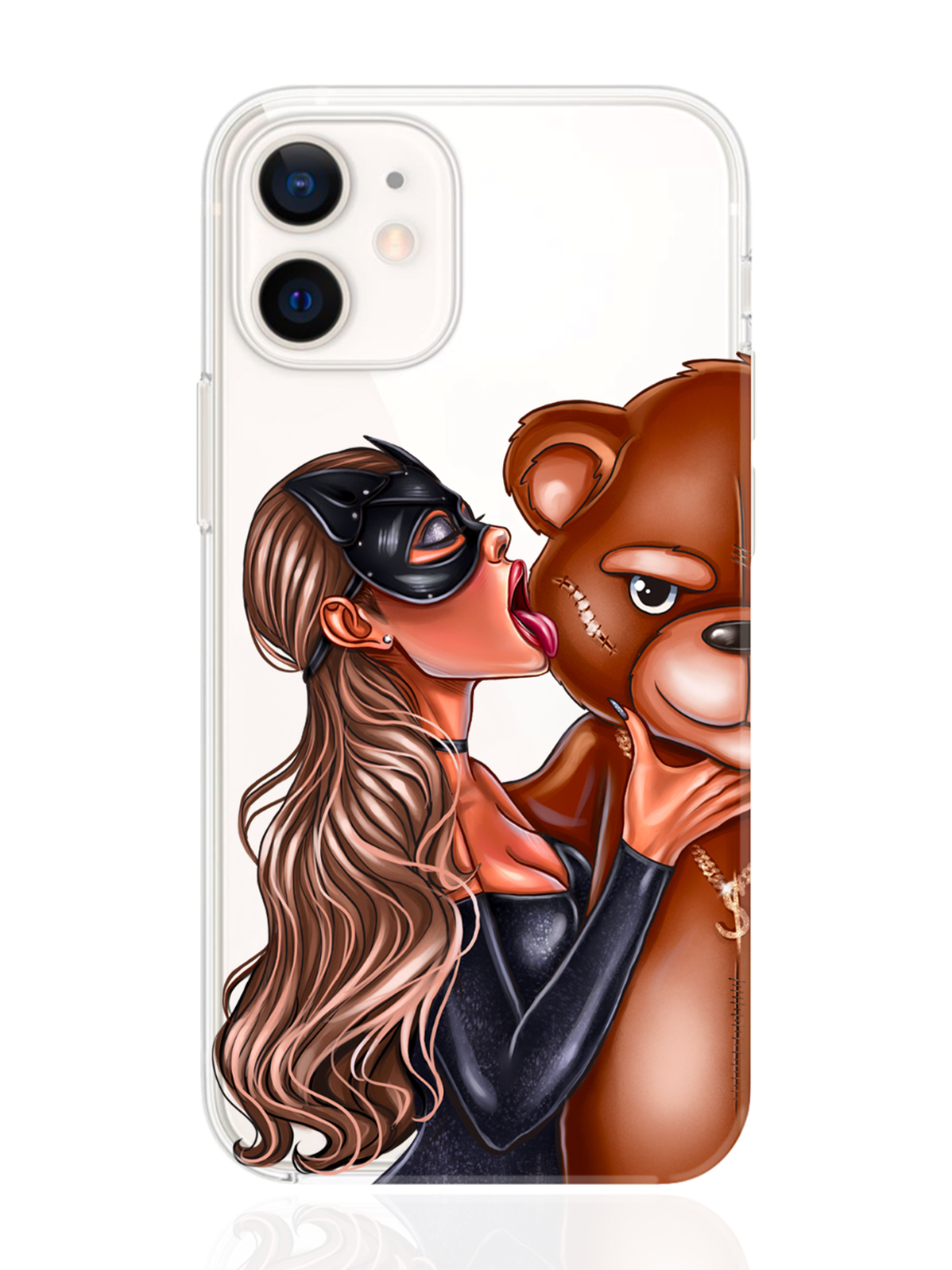 

Чехол MustHaveCase для iPhone 12 Mini Кошечка русая и мишка прозрачный, iPhone 12 Mini Кошечка русая и мишка