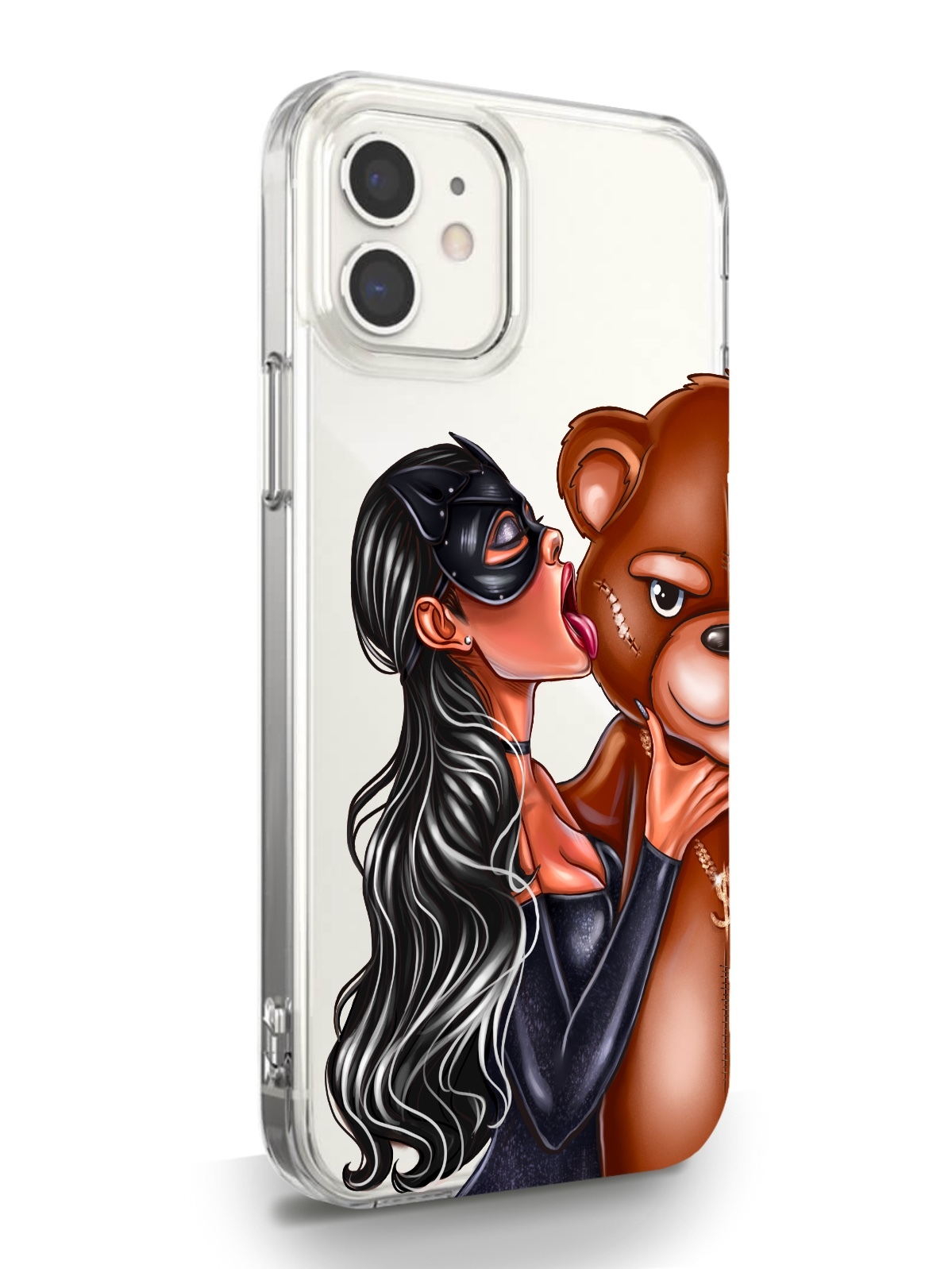 фото Чехол musthavecase для iphone 12 mini кошечка брюнетка и мишка прозрачный