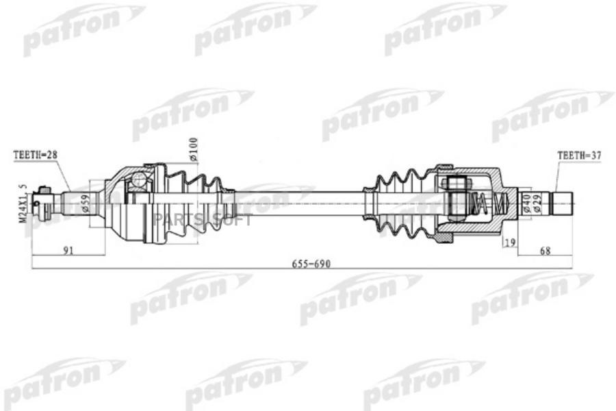 

Полуось передняя левая 28x670x59x37 CITROEN: C5 2.2HDI 08- PATRON PDS0277