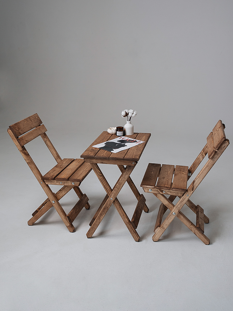 Комплект деревянный стол и стулья для бани и дачи SOGO SKLSTOLMALSTYL2-DYB